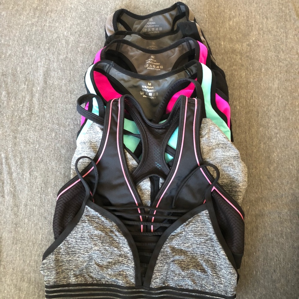 7 Sports bras sz: M Pink, Forever 21, Amazon